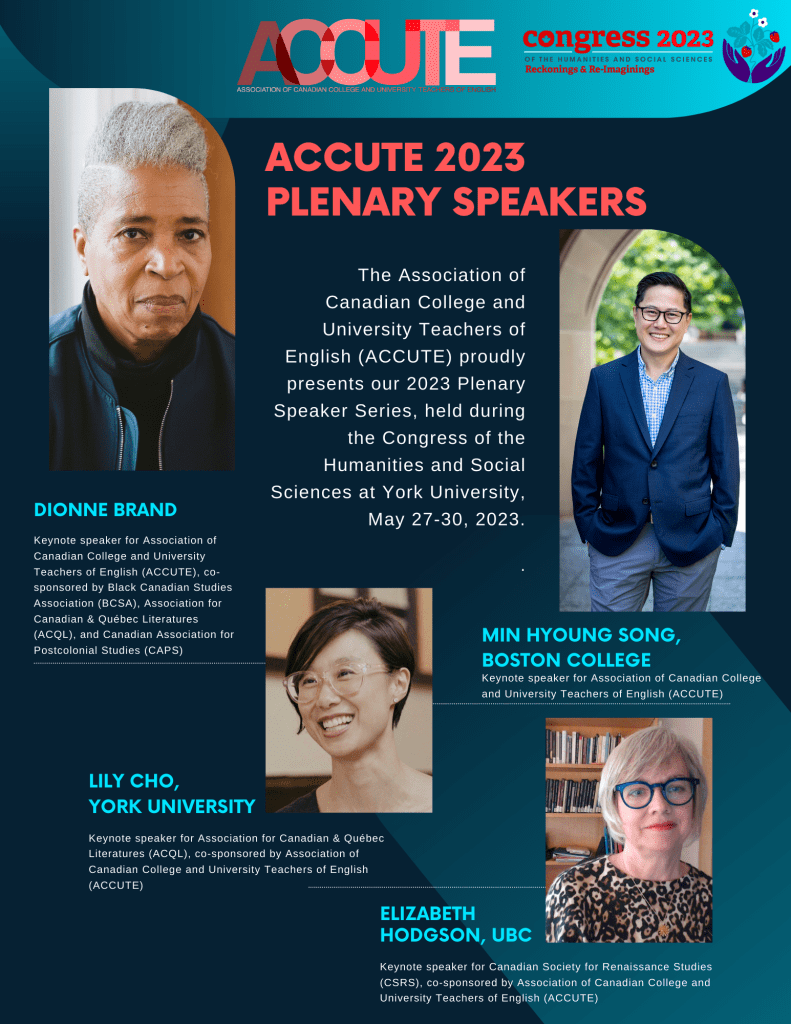 ACCUTE 2023 Plenary Speakers: Dionne Brand, Min Hyoung Song, Lily Cho, Elizabeth Hodgson